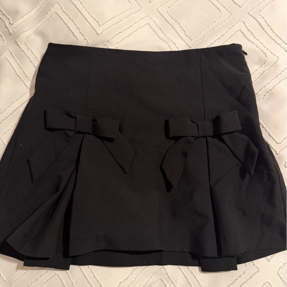 Altar'd State Elegant Black Mini Skirt with Bow Details
